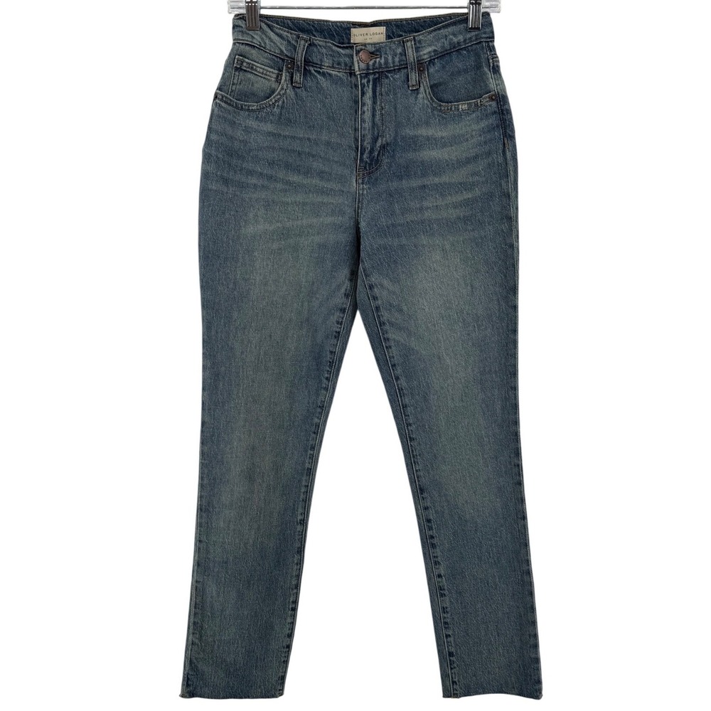 Oliver Logan High Rise Straight Leg Raw Hem Jeans Medium Wash‎ Blue Size 25